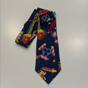 VTG 90s Nicole Miller 100% Silk Fireworks Tie Novelty Print New Castle PA
